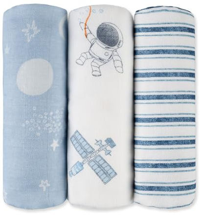 GLLQUEN BABY Muslin Squares Cloth for Baby 3pack 70cm x 70cm | Cotton Burp Cloths for Newborn, Absorbent & Breathable and Ideal to Clean, Wipe & Cover Newborns(Astronaut)