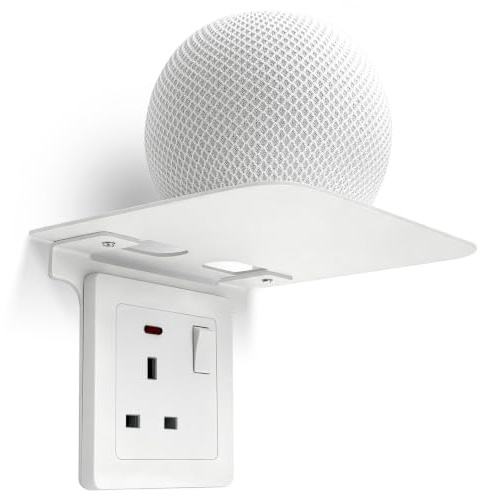 ALLICAVER Double Socket Speaker Shelf, Outlet Wall Holder for Kitchen Organization Saving Space for Home Quick Install with Included Hardware (White, 1-Gang Outlet Shelf XL)