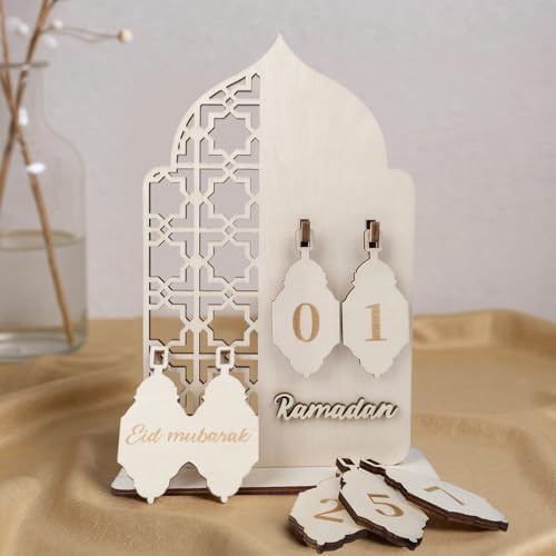 ARTREE Ramadan Kalender aus Holz – Wiederverwendbarer Countdown Adventskalender & Eid Mubarak Dekoration – DIY Ramadankalender mit austauschbaren Zahlen für Kinder & Familie