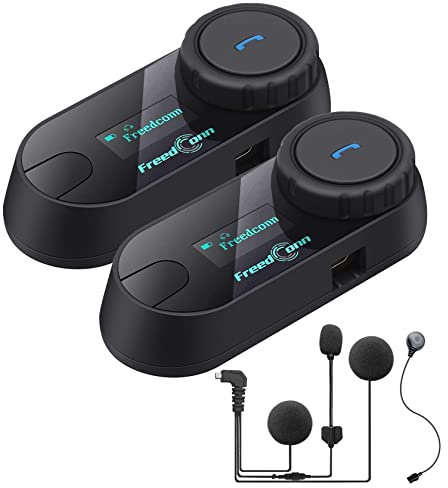 FreedConn Motorrad Intercom TCOM-SC Helm Bluetooth Headset-Gegensprechanlage für Motorrad-Skifahren LCD-Bildschirm/FM Radio/Freisprechen/Reichweite-800M / 2-3Riders Pairing/Schwarz