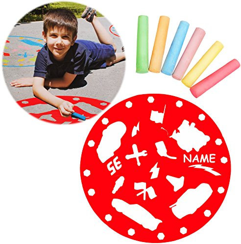 alles-meine.de GmbH Bastelset Straßenkreide & XXL Schablone - Cars - Lightning McQueen/Auto - incl. Name - Vorlagen malen basteln - Straßenmalkreide - Straßenmalset - Man..