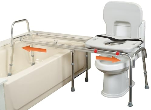 Eagle Health Supplies Toilet-to-Tub Transfer Bench with Cut Out Seat, FSA/HSA Eligible Sliding Shower Chair for Elderly and Disabled, Height Adjustable Shower Seats for Adults Inside Shower, 77963