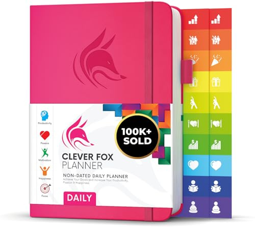 Clever Fox Daily Planner, Undated Professional & College Day, Hot Pink | 6-month A5 14.5x21cm dayplanner with stickers, monthly calendars, to-do lists, calendar journal, time-block schedule agenda