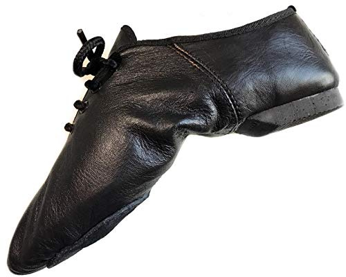Jazz Dance Shoes Jazz Shoes Modern Stage Dance for Girls - Rubber Split Sole - Black Leather Jazzy