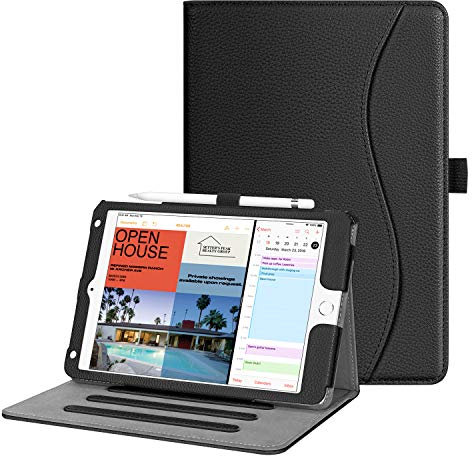 FINTIE Coque pour iPad Mini 5 2019 / iPad Mini 4 - Multi Angles Housse Étui de Protection avec Pachette de Document et Fonction Sommeil/Réveil Automatique, Noir