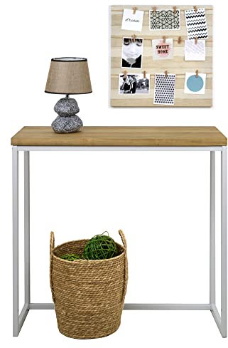 DS Dropshipping Table d'entree Console Icub Industriel Vintage 30x80x80cm Blanc