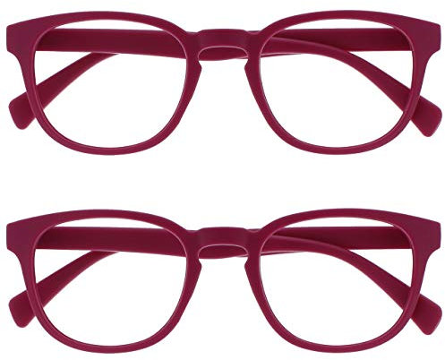 OPULIZE Pop Lesebrille 2er Pack Keck Rund Matt Rahmen Federscharniere Kratzfest Rosa Herren Damen RR2-4 +1.50