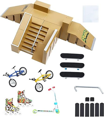 ideallife Fingerboard Rampen Set, Mini Fingerboard Skate Park Kit für Kinder, 2 Komplett-Boards und Mini-Rampe für Skate-Tricks