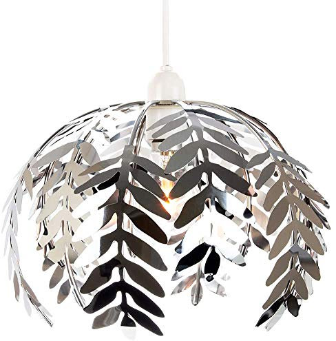 Traditional Fern Leaf Designed Ceiling Pendant Light Shade in Silver Chrome Finish | 28cm Diameter | Quality Made Product by Happy Homewares