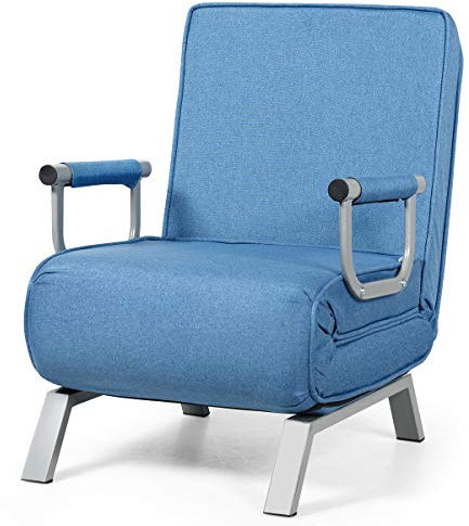 GIANTEX Schlafsessel klappbar, Klappsessel Schlafsessel mit Armlehnen & Kissen, Rücklehne in 5 Stufen verstellbar, Klappsofa Bettsessel Funktionssessel (blau)