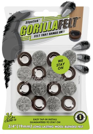 GorillaFelt ¾ Inch Chair Leg Floor Protectors/Felt Glides (Set of 16) Tap On Felt Furniture Pads Guaranteed to Stay On, Round Sliders, CB240-16