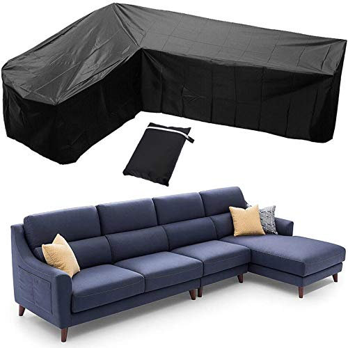 Housse Canapé d'angle Jardin imperméable, Couverture Canapé en Forme L/V Extérieur, Bâche Protection Meubel Jardin avec Sac de Rangement, 210D Anti-UV, Noir,300x300cm(V)