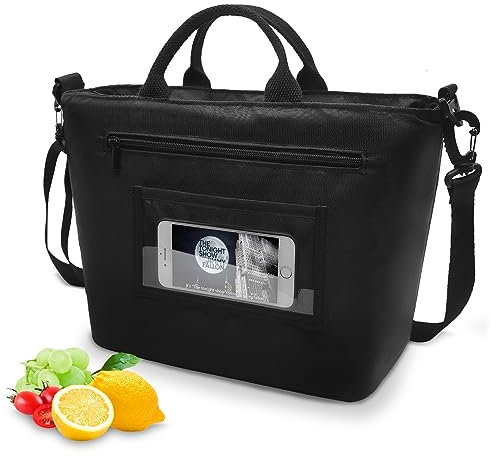 Gloppie 13L Kühltasche Auslaufsichere für Frauen, Lunchtasche Mittagessen Tasche für Arbeit, Schule, Ausflug Lebensmitteltransport, Schwarz