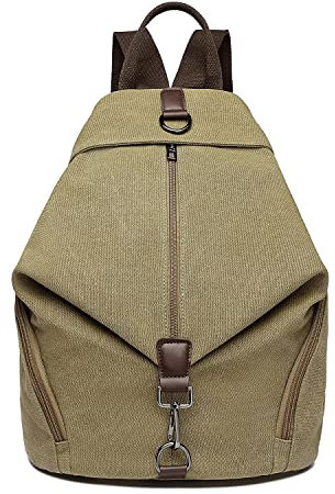 KONO Rucksack Canvas Daypack Damen Rucksäcke Vintage Umhängetasche Groß Schulterrucksäcke Reisetasche für Reise Outdoor Schule Khaki