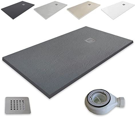 Outletaseo - Piatto doccia in resina Atlantic - Antiscivolo Textura lavagna - Tutte le misure disponibili - Tutti i colori - Include valvola scarico + griglia (100 x 90, grigio grafite RAL7021)