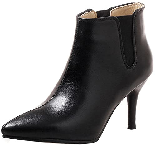 Lroey Reoly Stivaletti da Donna con Tacco a Spillo, Stivali Chelsea Tacco Alto Appuntito Stivaletto Senza Chiusura 056 Nero Numero 33 EU