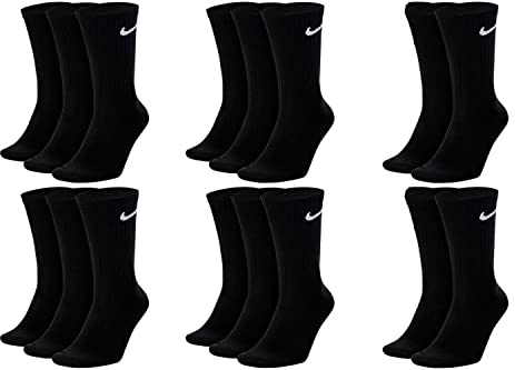 NIKE 8 Paar Everyday Lightweight Crew SX7676 Tennis Socke weiß schwarz grau, Farbe:Schwarz, Größe:34-38