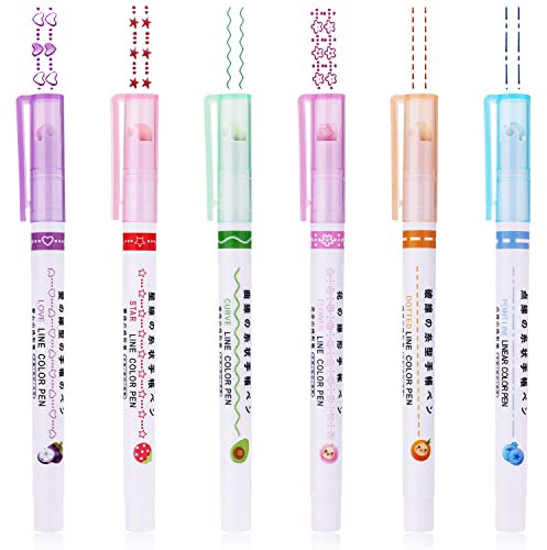 LUTER 6 Stück Curve Highlighter Pen Set, Linear Color Pen Curve Marker Farbige Kurven Stifte mit 6 Formen und 6 Farben Flownwing Stifte für Notizen Designs Zeichnungen Sammelalben Schule