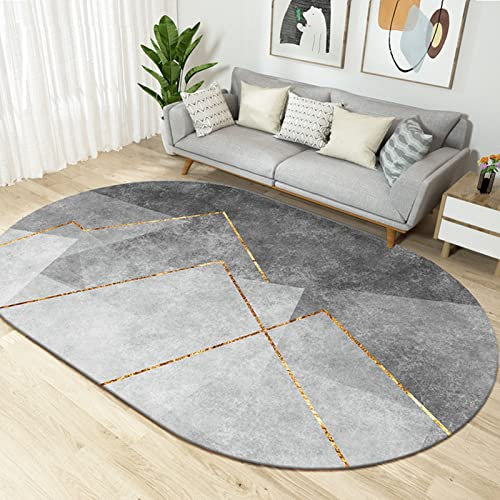 Drsyffsup Wohnzimmer Oval Teppiche Grau und Gold Kurzflor Ellipse Großer Teppich für Schlafzimmer Nachttisch Couchtisch Waschbar Zuhause rutschfeste Bodendekormatten (Size : 160x230cm)