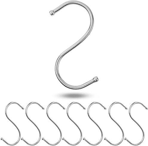 Ganci S per appendere, 8 pezzi, in argento, ganci in metallo per aste fino a Ø 25 mm, lunghezza 68 mm, s-hook cucina, appendiabiti, garage, pentole, tazze, crochet per appendere, uncino per cucina