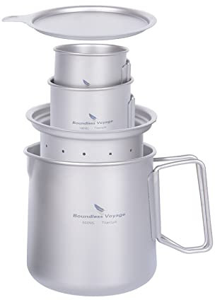 iBasingo Ti3127D Tasse en titane avec filtre 120 ml et 180 ml – Ensemble de tasses à thé et café légères en métal portable pour camping, voyage, pique-nique, randonnée, jardin