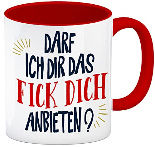 trendaffe Darf ich dir das Fick Dich anbieten? Kaffeebecher Henkel und Innenseite Rot
