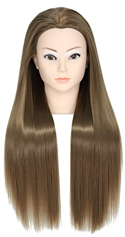 Tête d'entraînement pour coiffeur 68,6 cm, Mannequin de coiffure, Tête coiffure, cheveux synthétiques, Tête de mannequin avec serrage pour table (18T)