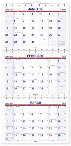 AT-A-GLANCE 2024 Wall Calendar, 12 x 27, Large, Move-A-Page, Three-Month (PMLF112824)