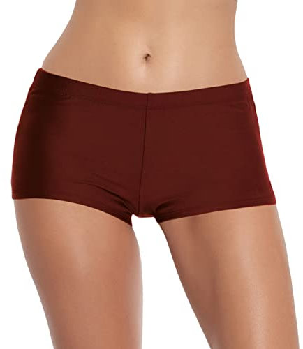 FLYILY Short de Bain Femmes Slip Bikini Maillots de Bain Tankini Shorts Vintage Short de Bikini Gainante Ventre Maillots de Bain Plage(WineRed,2XL)