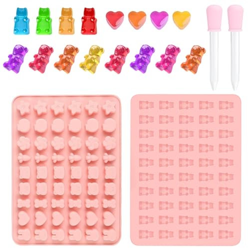 HONGECB Moules à Bonbons en Silicone Anti-AdhéSif, Mini Moules à Bonbons Gommeux, Moules à Forme de Oursons, avec 2 Compte-Gouttes, pour Chocolat, Bonbons, Pudding, Gelée, 2 Pièces