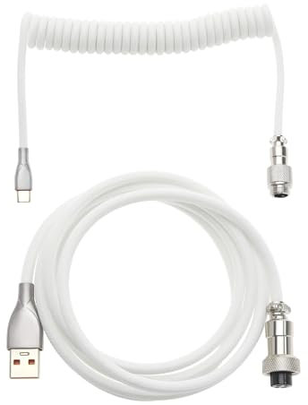 Be In Your Mind Geflochtenes Mechanisches USB-A zu USB-C Tastaturkabel für Gaming - Doppelt Ummanteltes Spiralförmiges Kabel mit Abnehmbarem Aviator, Weiß