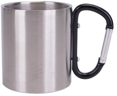 MiOYOOW Tasse à Mousqueton en Acier Inoxydable, 300ML Tasse Camping à Double Paroi Portable avec Poignée Mousqueton pour Voyages en Plein Air