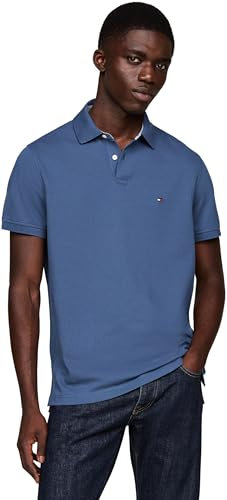 Tommy Hilfiger Uomo Maglietta Polo Maniche Corte Regular Fit con Chiusura con Bottoni, Blu (Aegean Sea), XS
