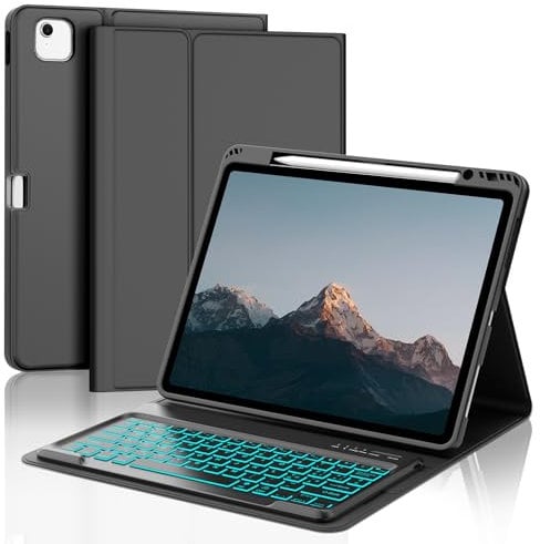 WAVATA Tastiera per iPad Air 13 2025/2024 (M3/M2) con Retroilluminata, Custodia Tastiera per iPad Air 13 2024 M2 Tastiera Italiano QWERTY Bluetooth Magnetica Staccabile Cover con Slot a Penna, Nero