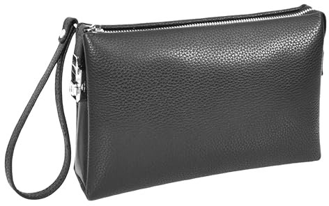 Herren-Handgelenktasche aus echtem Leder, abschließbar, Clutch, Organizer, Reisetasche, Themse, Schwarz, Schwarz , Small