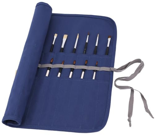 Amoyie Pliable Trousse pour Pinceaux Peinture, Toile Organiseurs pour pinceaux Acrylique, Aquarelle, Gouache et Huile, Bleu