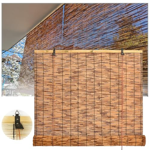 SSFMSF Carbonization Natural Bamboo Blinds Hand-Woven Natural Reed Curtains Bamboo Blinds Roman Roller Shades, 65% Shading Rate, Use In Outdoor Patio Door. (Size:40cmx40cm/15.75inx15.75in)