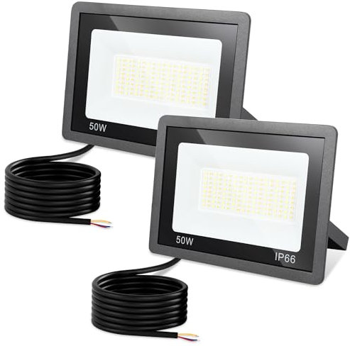 Jiubiaz LED Strahler Außen 50W, 3000K/4000K/6500K Dimmbar, Superhell Fluter Flutlichtstrahler, IP66 Wasserdicht Scheinwerfer Aussenstrahler für Hof, Garten, Garage (2 Stück)