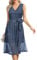 Missufe Damen Wickel V-Ausschnitt Ärmellos Swing Glitzer Cocktail Party Abendkleid mit Gürtel (Silber Blau, Mittel