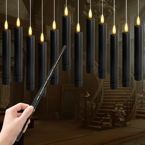 12 Stück Flammenlose LED Kerze mit Zauberstab Fernbedienung,Schwebende Kerzen Warmes Licht Flackernde LED Stabkerzen Fliegende Kerzen für Halloween Weihnachten Dekoration,Batteriebetriebene (Kerze-B)
