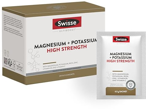 SWISSE Magnesium & Potassium High Strength - Electrolytes Magnesium Supplements for Women & Men, 24 Sachets Muscle Recovery Supplement, Minerals & Vitamins for Tiredness and Fatigue - Made in Italy