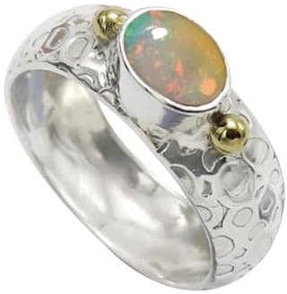 JEWELFORCE 925 Sterling Silber Opal Edelstein Ring Herren Damen Stein Band Ring Alle Größen Ring Handgefertigter Schmuck JSR-1070BE_55 (17.5)