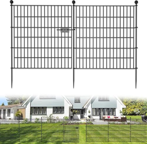 Recinzioni Giardino,Recinzione per laghetto da giardino, recinto da campeggio,10 elementi di recinzione 74x81cm+11 aste di fissaggio,Robusto e Affidabile Resistente Staccionata Esterne in Acciaio