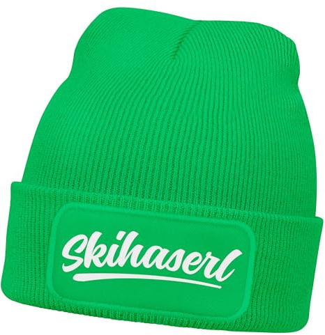 MoonWorks® Damen Beanie Patch Skifahren Strickmütze mit Spruch Team Après Ski Aufdruck Lustig Damenmütze