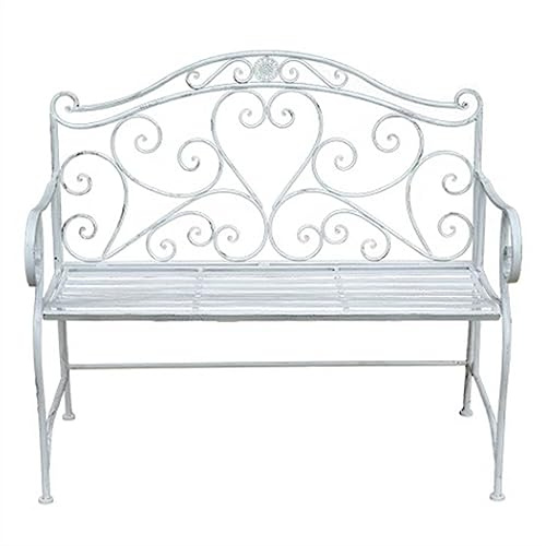 Outdoor Bank Outdoor Gartenbank, Antik Weiß Metall Bank Stuhl Klappbar Parkbank 2 Personen Retro Wasserdicht Outdoor Freizeit Sitz, 103x54x94cm Park Gartenbank