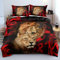 Luowei Löwe Bettwäsche 155x220cm Kinder Jungen Tieremotiv Schwarz Rot Gold Mikrofaser Bettbezug Set Weich 3D Effekt Bettwäsche 3teilig mit Reißverschluss und 80x80 cm Kissenbezug
