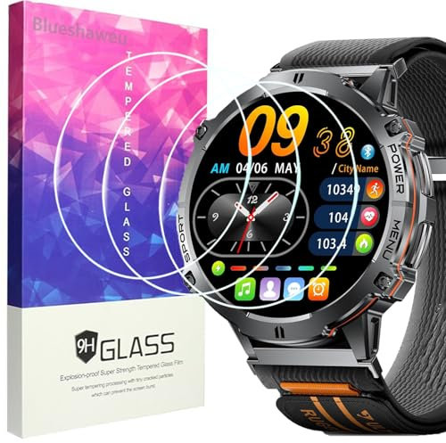Blueshaweu Displayschutzfolie Kompatibel mit LIGE Smartwatch Herren 1,73, 9H Härte Panzerglas Schutzfolie [3 Stück ] Kompatibel für LIGE TX3 Smartwatch (HD)