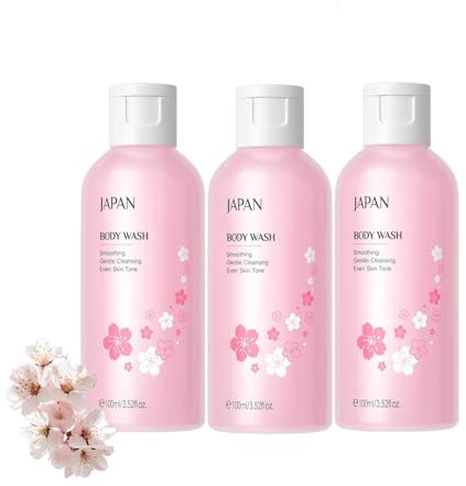 Japan Hautpflege, weich schäumendes Duschgel mit Sakura-Extrakt, feuchtigkeitsspendendes Duschgel mit süßem Mandelöl, schäumende weiche Haut, sanfter Sakura-Duft 24 Stunden, pH-neutral (100ml×3)