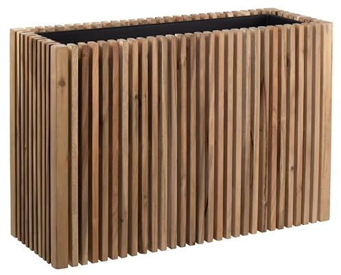Raumteiler Pflanzkübel - Raumtrenner - Blumenkübel - Modernes Lamellen Design - mit Einsatz (Braun/Natur, D73x27cm H50cm)