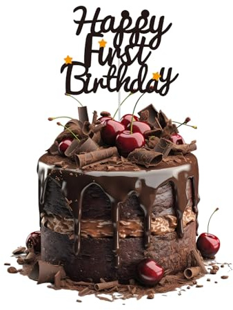 Happy First Birthday Kuchen Topper, Schwarze Maus Thema 1st Geburtstag Kuchen Dekorationen Picker Cartoon Charakter Dessert Dekor für Jungen Mädchen Babyparty Ein Jahr Alt Geburtstage Party